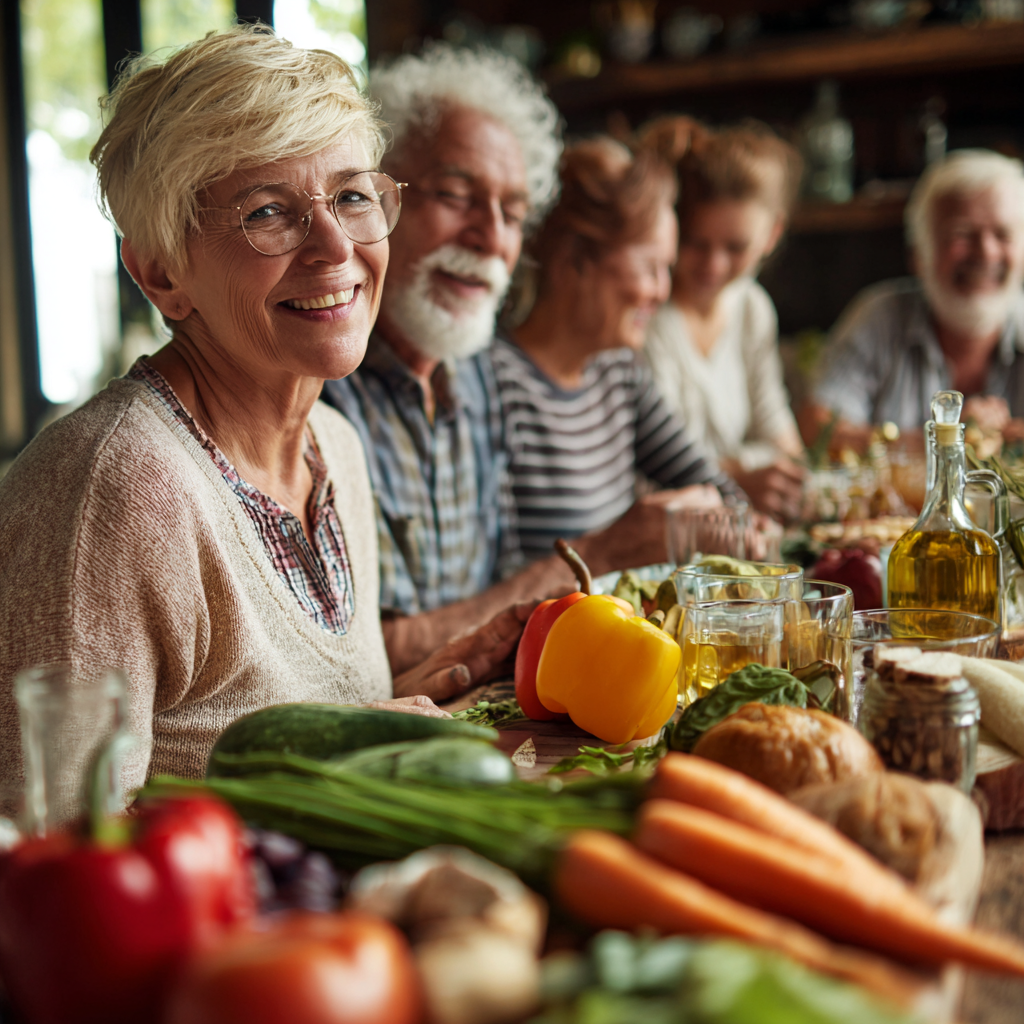 Usmievavá slovenská žena v kuchyni pripravujúca zdravé jedlo s čerstvými ingredienciami na drevenom stole